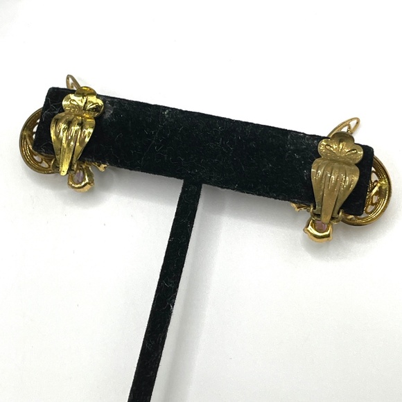 Vintage Germany Signed Gold Tone AB Rhinestone Necklace Clip-on Earring Set - Picture 5 of 13